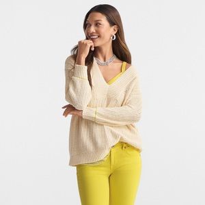 Cabi Croquet V Neck Cream Sweater - med